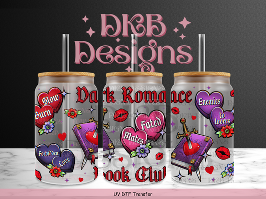 Dark romance 16oz glass can UV DTF