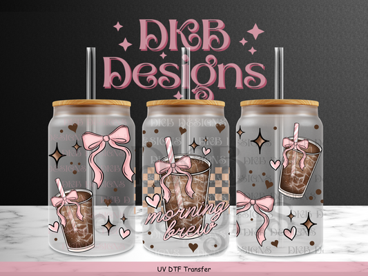 Morning brew girly 16oz glass can UV DTF