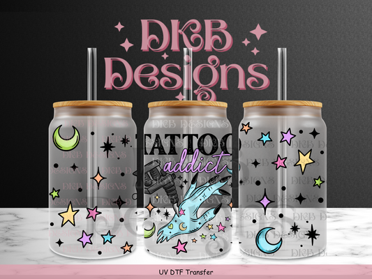 Tattoo addict 16oz glass can UV DTF