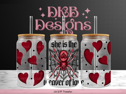 She is the weaver of love (black) 16oz glass can UV DTF