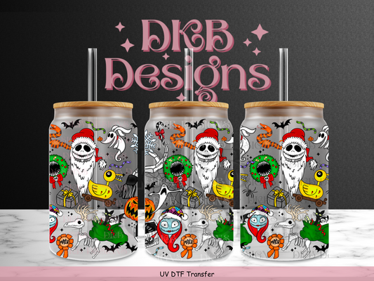 Nightmare Christmas 16oz glass can UV DTF