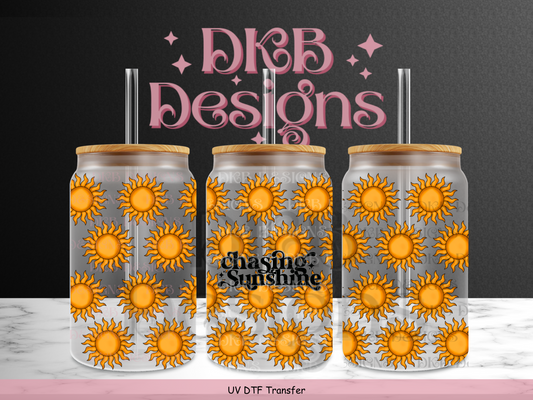 Chasing sunshine 16oz glass can UV DTF