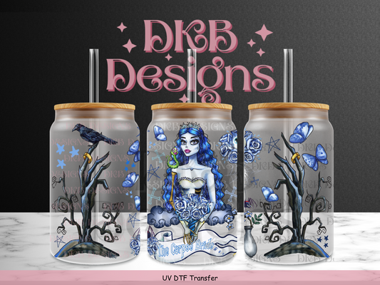 Corpse bride 16oz glass can UV DTF