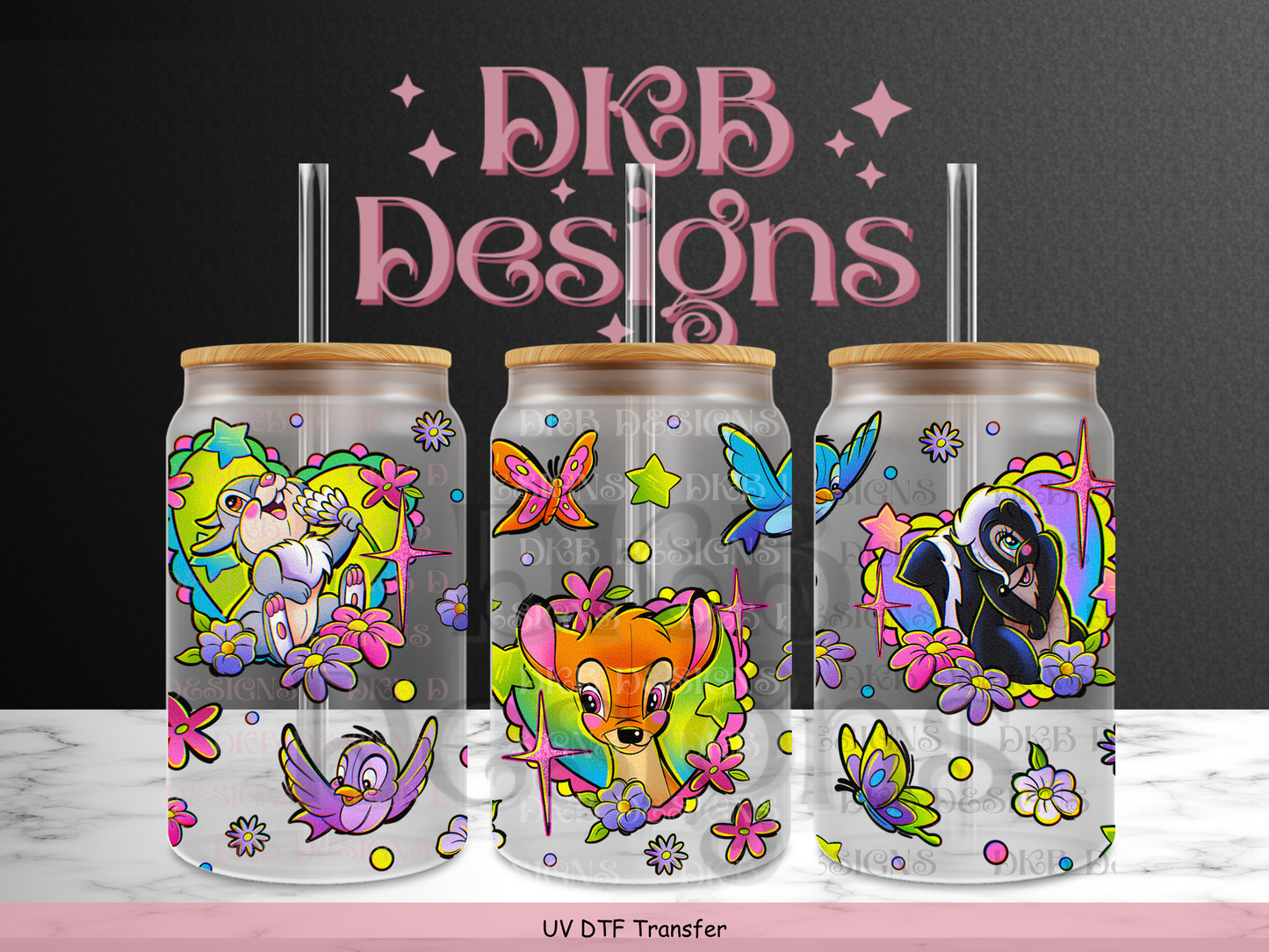 Spring deer 16oz glass can UV DTF