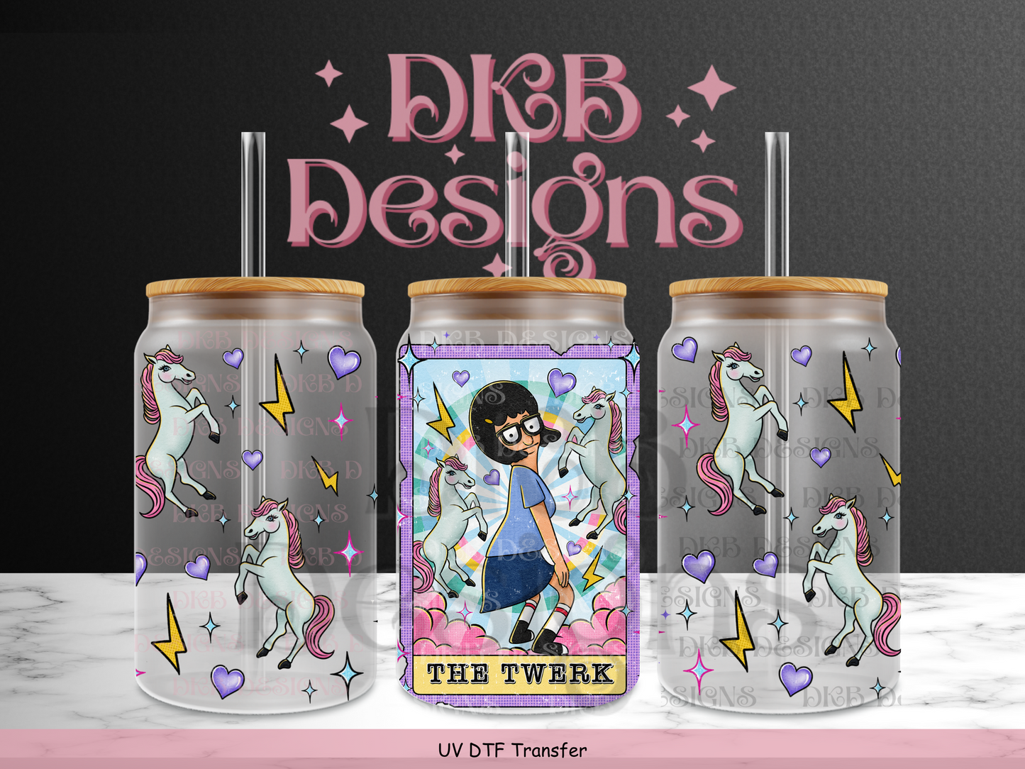 The twerk 16oz glass can UV DTF