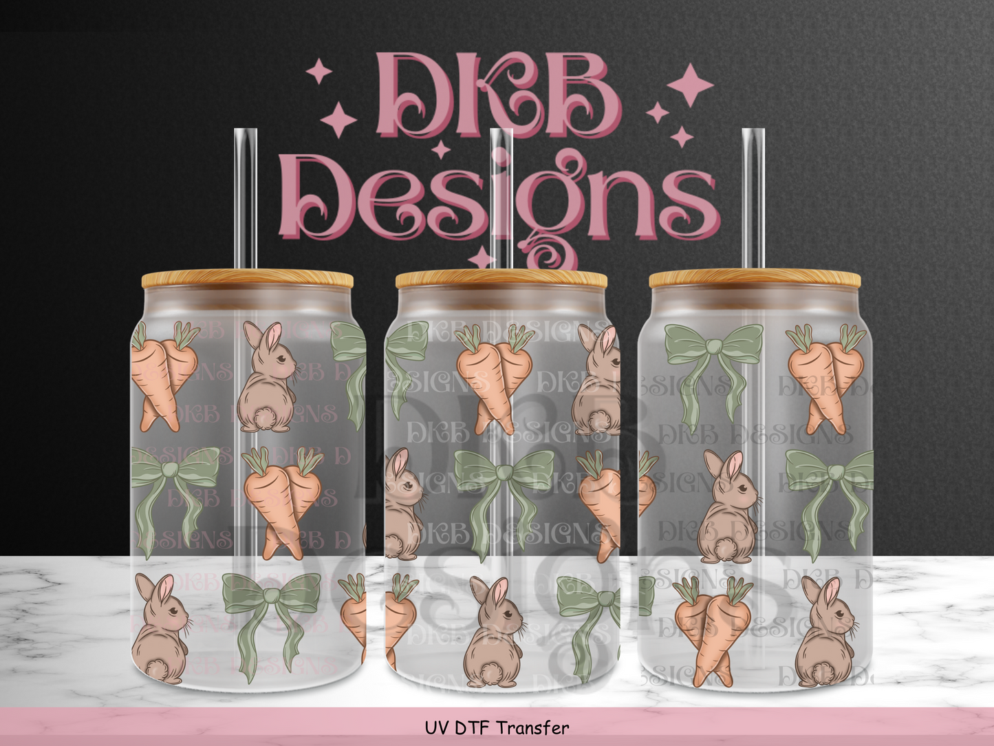 Bunnies and carrots 16oz glass can UV DTF