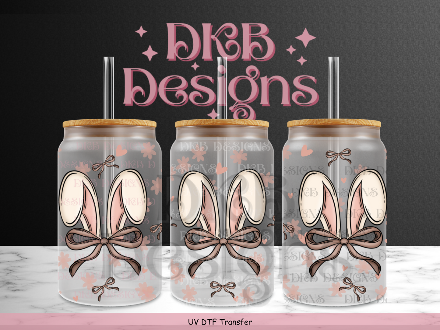 Bunny ears 16oz glass can UV DTF