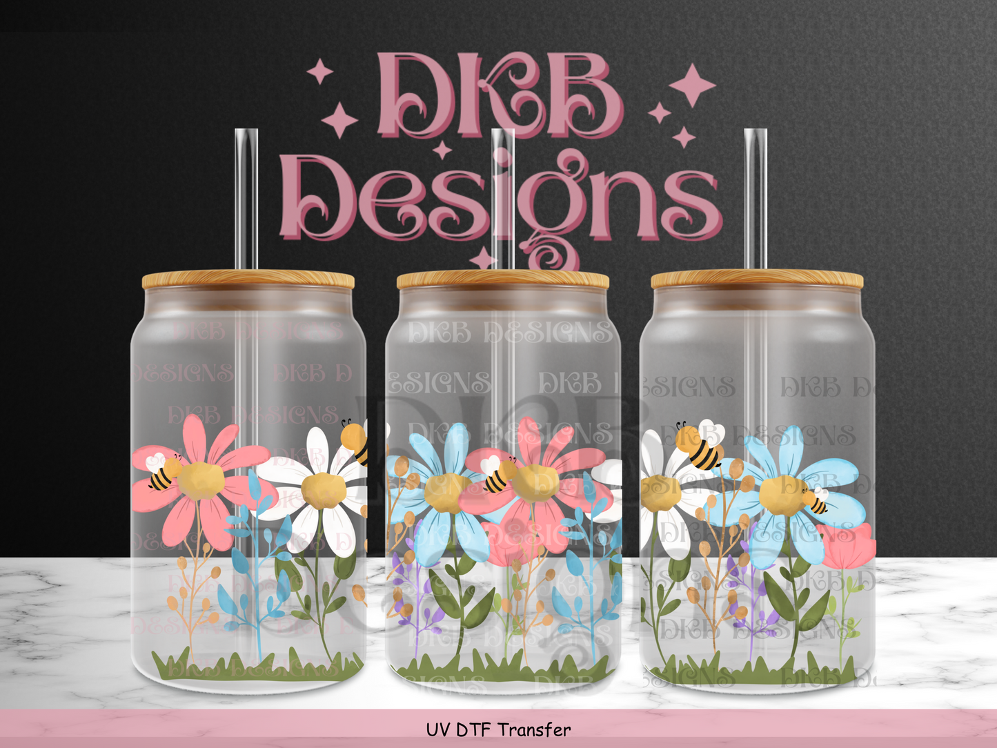 Wildflower border 16oz glass can UV DTF