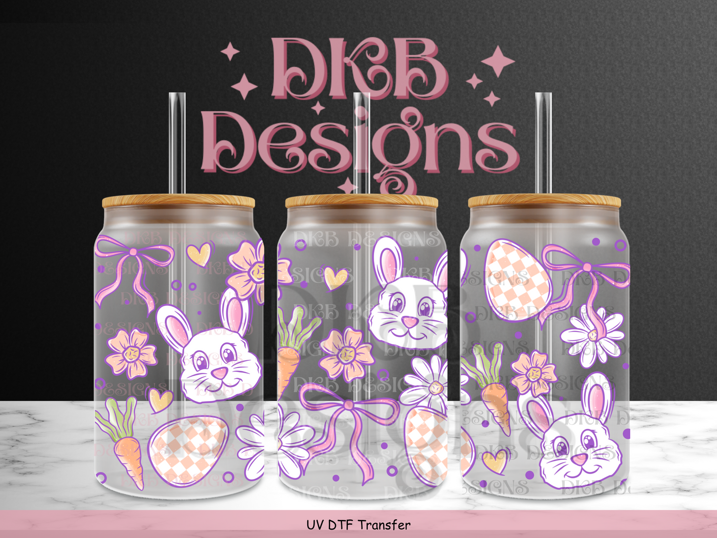 Pastel bunny 16oz glass can UV DTF