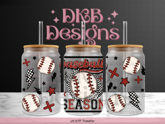 Baseball season 16oz glass can UV DTF