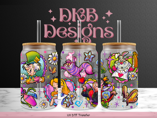 Rabbit hole 16oz glass can UV DTF