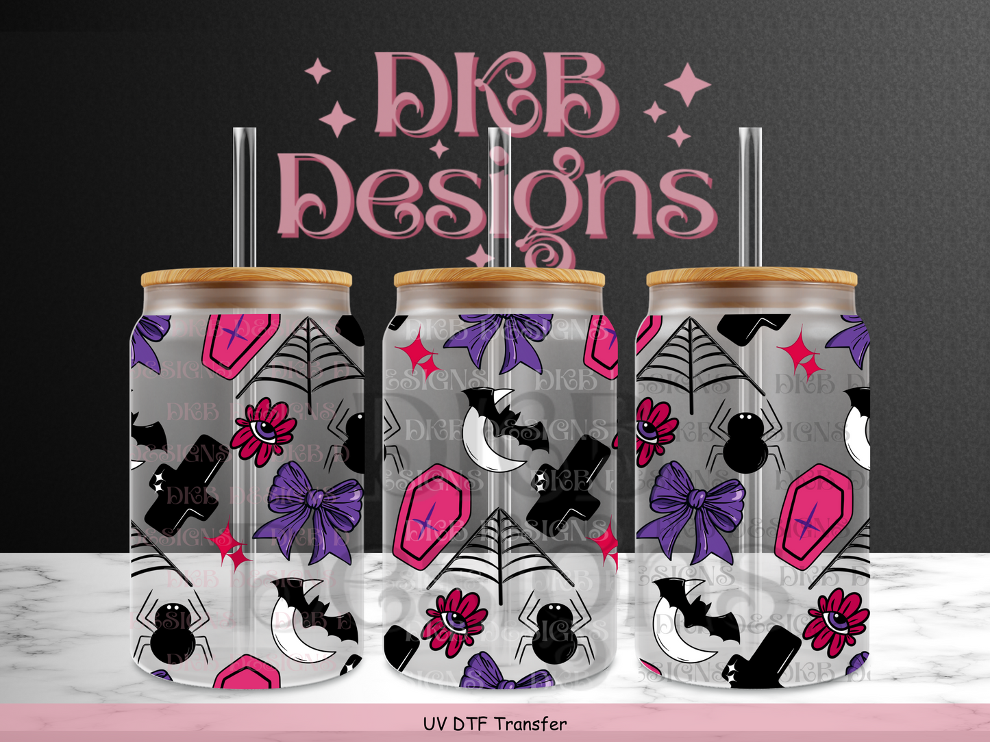 Cute spooky 16oz glass can UV DTF