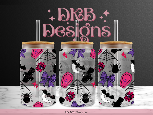 Cute spooky 16oz glass can UV DTF