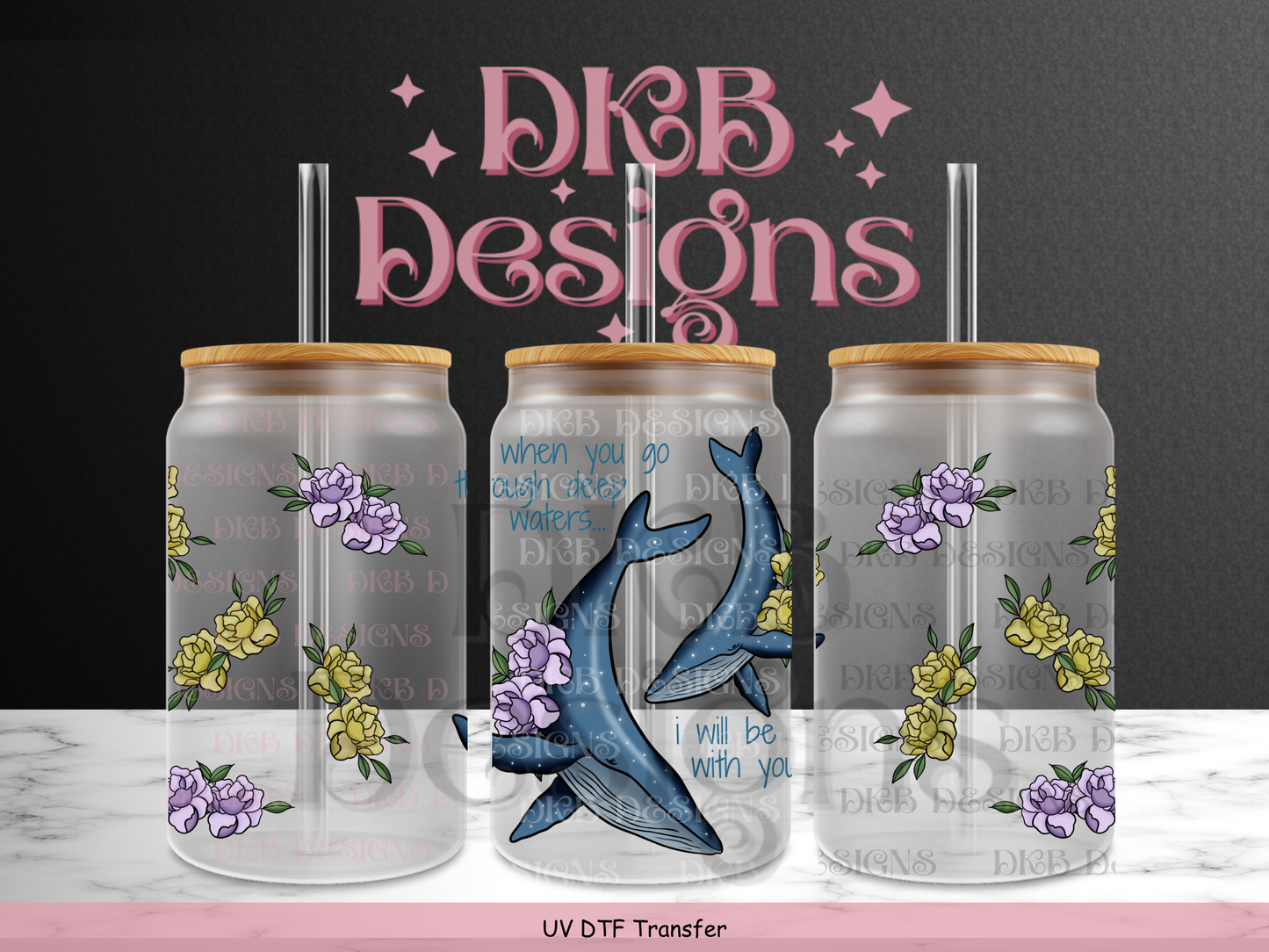 Deep waters 16oz glass can UV DTF