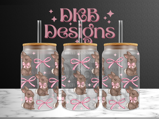 Bunny with bows 16oz glass can UV DTF