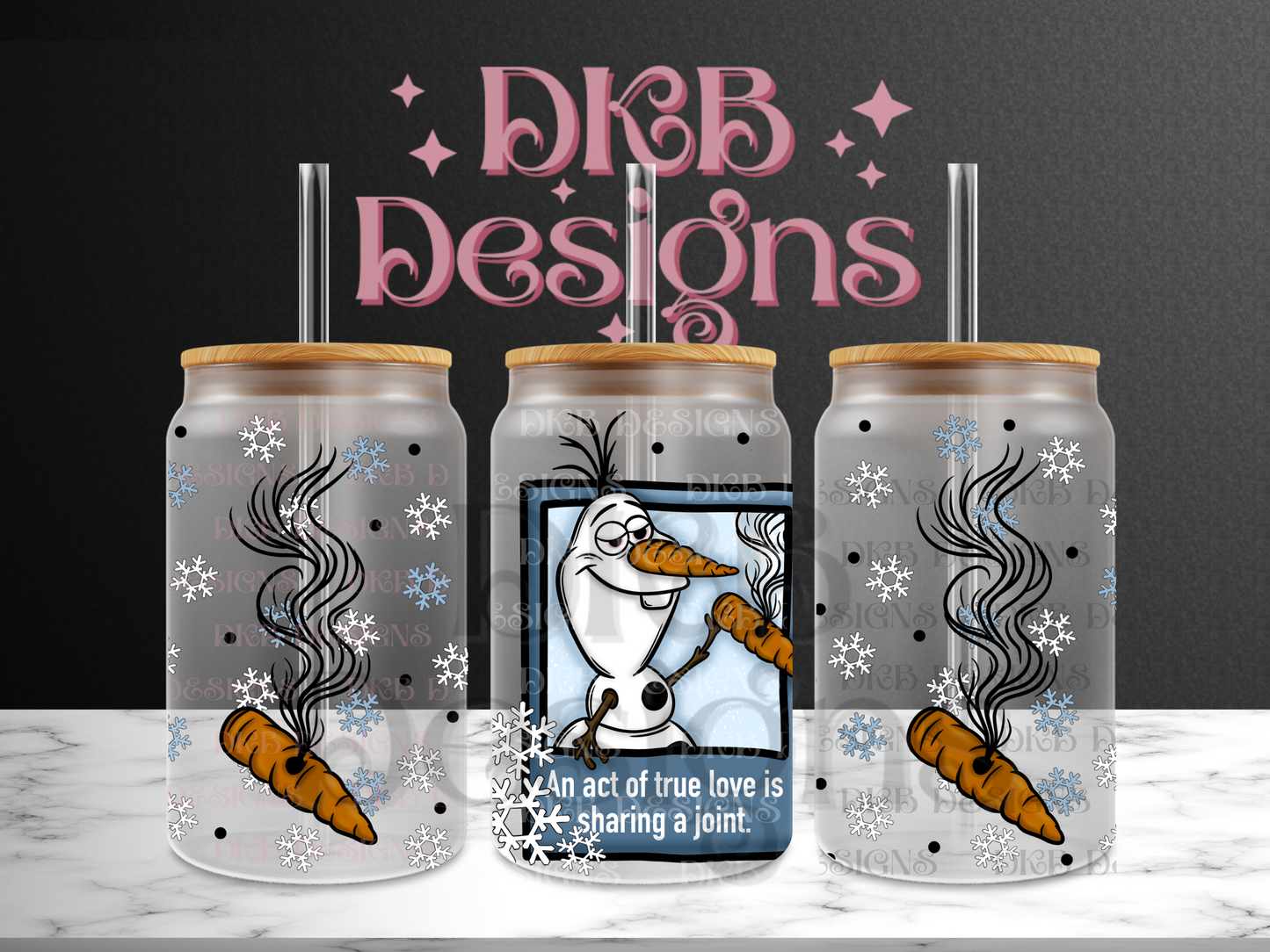 Snowman 16oz glass can UV DTF