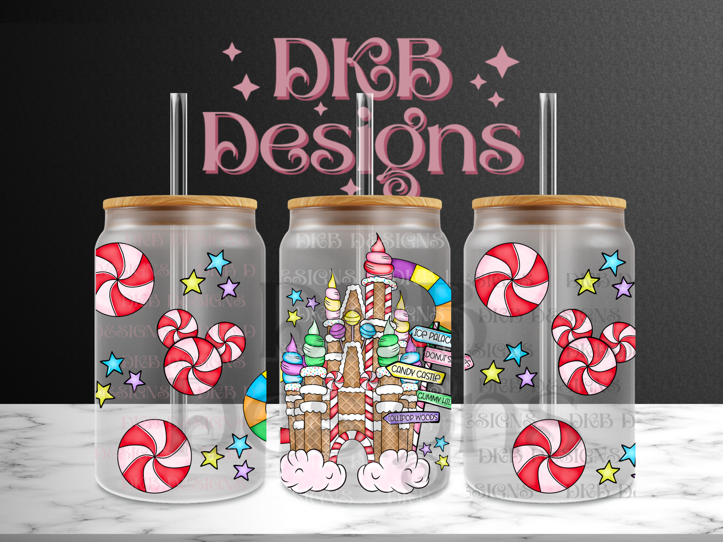 Candy castle 16oz glass can UV DTF