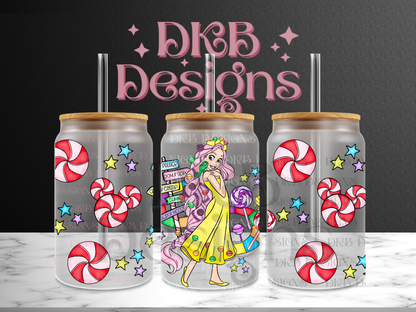 Candy princess R 16oz glass can UV DTF