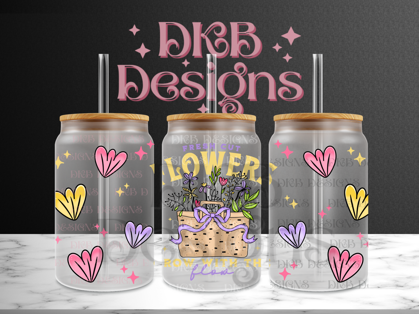 Fresh cut flowers 16oz glass can UV DTF