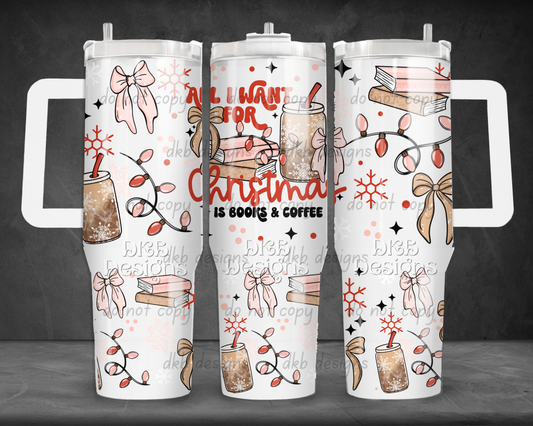 Christmas Books & Coffee 40oz Tumbler UV DTF