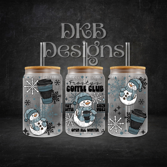Frosty’s coffee 16oz glass can UV DTF