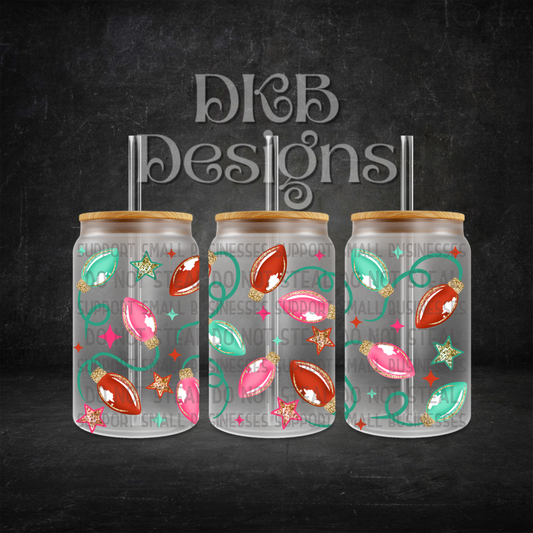 Christmas lights 16oz glass can UV DTF