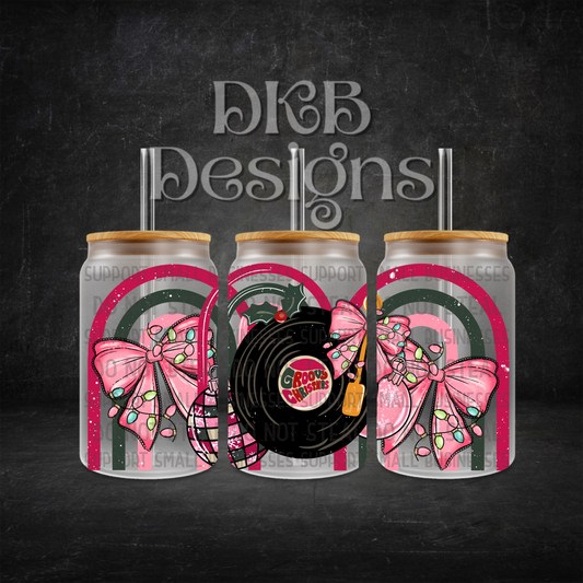 Groovy Christmas 16oz glass can UV DTF