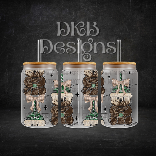 Bitter bear 16oz glass can UV DTF