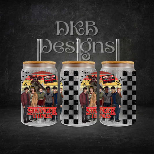 Stranger 16oz glass can UV DTF