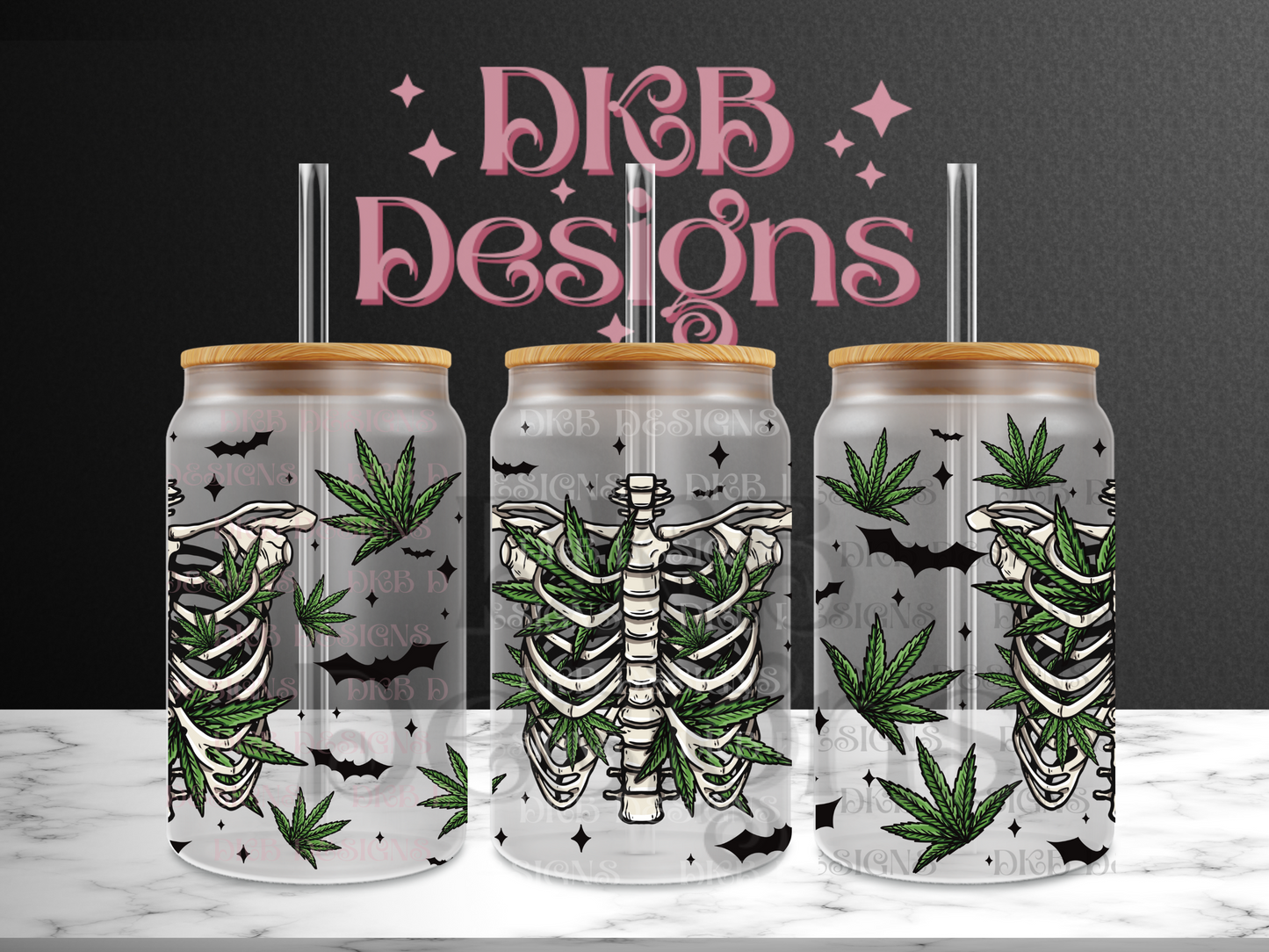 Weed skellie 16oz glass can UV DTF