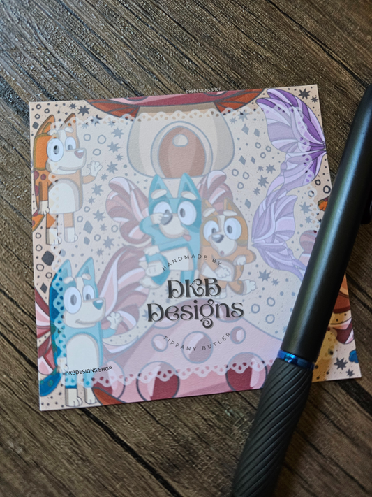 Blue & orange dogs cottagecore 3.5" x 3.5" note pad