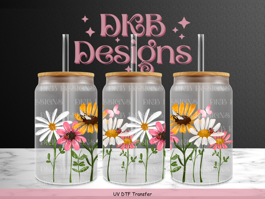 Wildflower border 16oz glass can UV DTF