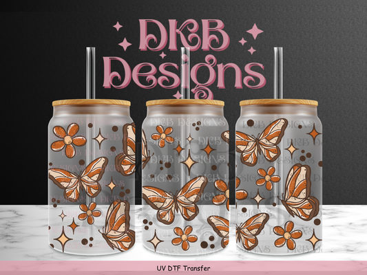 Fall butterflies 16oz glass can UV DTF