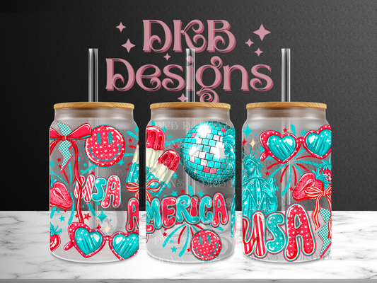 Usa 16oz glass can UV DTF