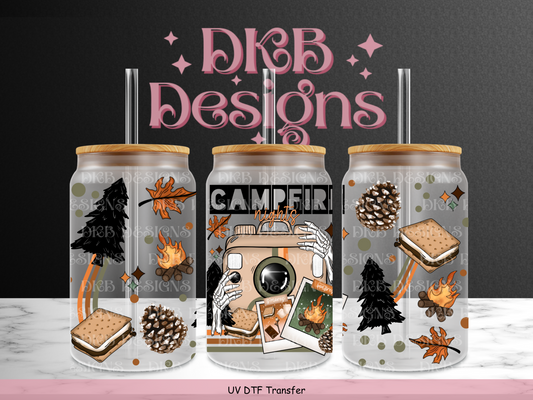 Campfire nights 16oz glass can UV DTF