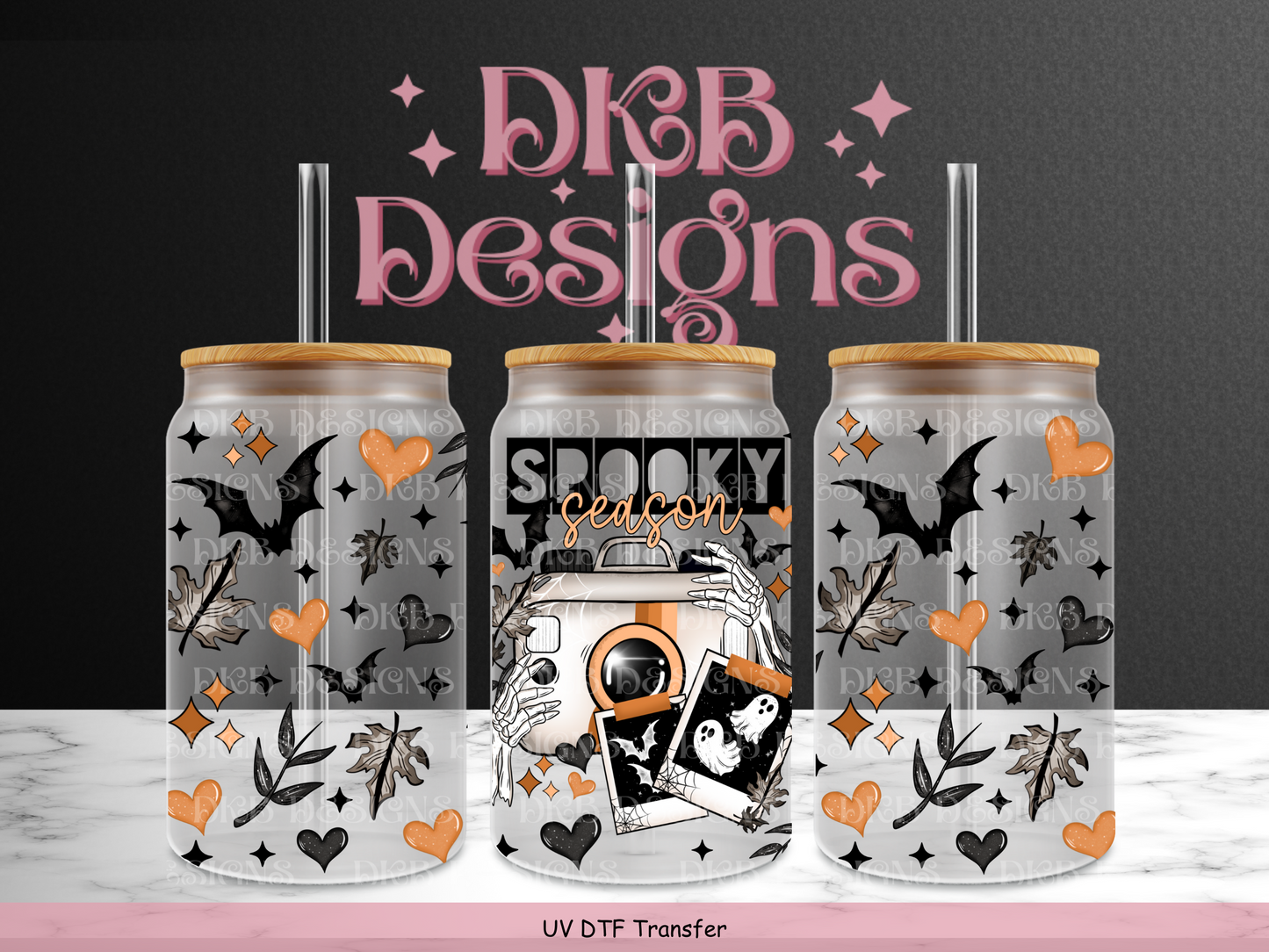 Spooky season 16oz glass can UV DTF