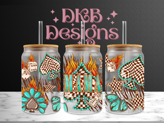 Mama 16oz glass can UV DTF